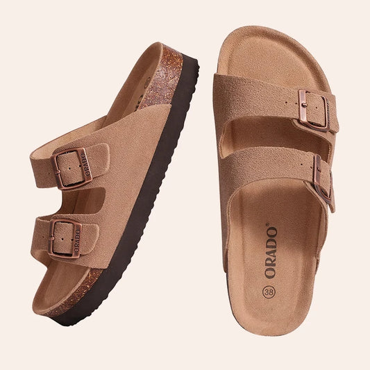 Shevalues Cork Sole Slippers For Women Men Classic Suede Summer Sandals With Arch Support Fashion Orthopedic Beach Cork Shoes