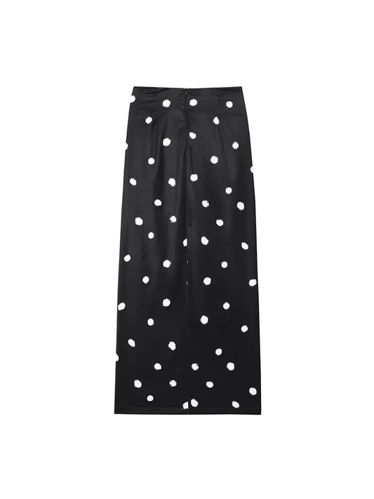 TFAFXY 2025 Polka Dot Skirt Women Wrap Ruched Midi Skirt Woman New Fashion Elegant Long Skirts For Women Party Skirts