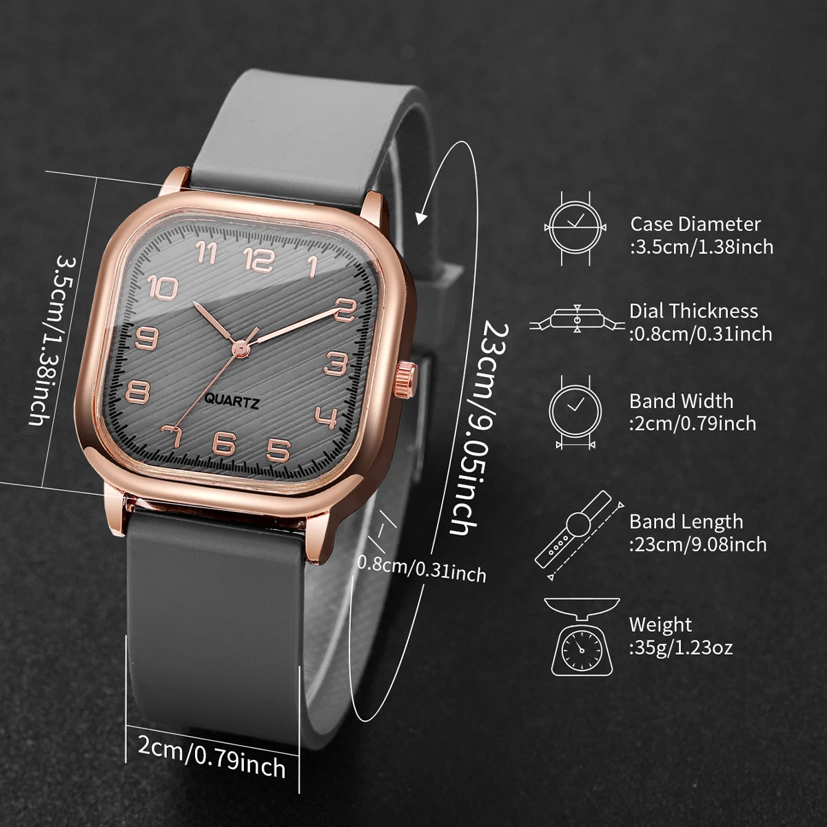 Fashion Square Women Quartz Watch Casual Grey Silicone Strap Ladies Dress Wristwatches Clock Relogio Feminino(Without Box)