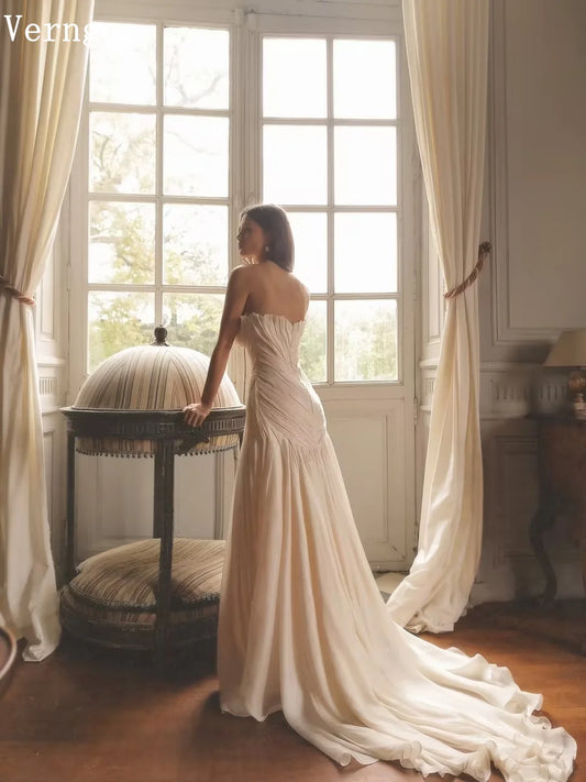 Women's Strapless Pleated Bridal Gown