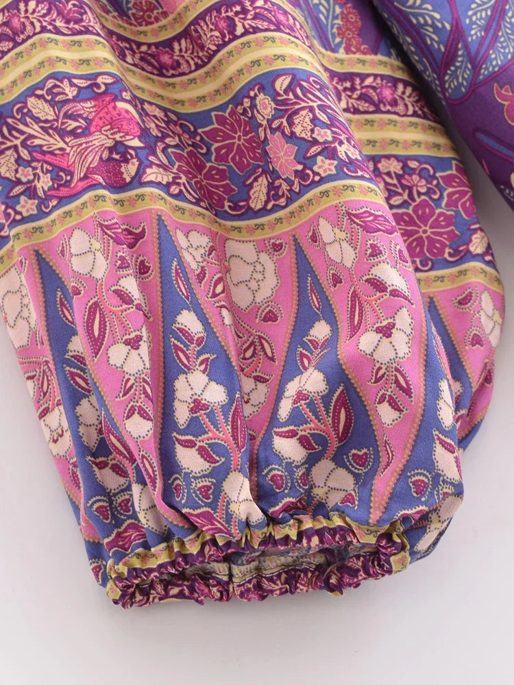 Hippie Vintage Chic Boho Shirt Women Floral Printed O-neck Blouse Shirts Flare Sleeve Female Elegant Bohemian Blusas