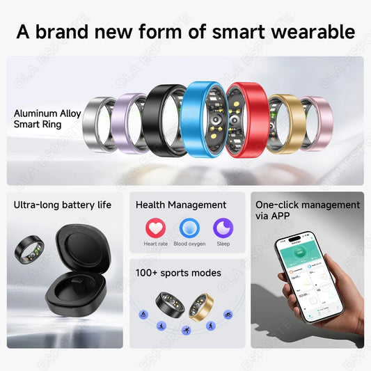 All Size(6-14) Smart Ring for Women Men Healthy Heart Rater Blood pressure Monitor Waterproof Take Photo Control Smartring S R09