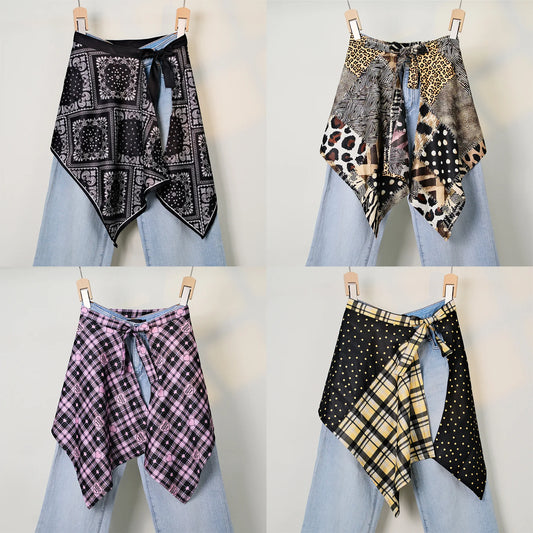 Streetwear Layering Pannier Skirt with Side Tie, Paisley Polka Dot Leopard Print Hem, Multifunctional Apron Skirt for Dresses