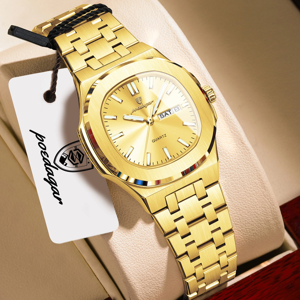 POEDAGAR Fashion Woman Wristwatch Luminous Waterproof Date Week Quartz Ladies Clock Stainless Steel Elegant Women's Watches Gift