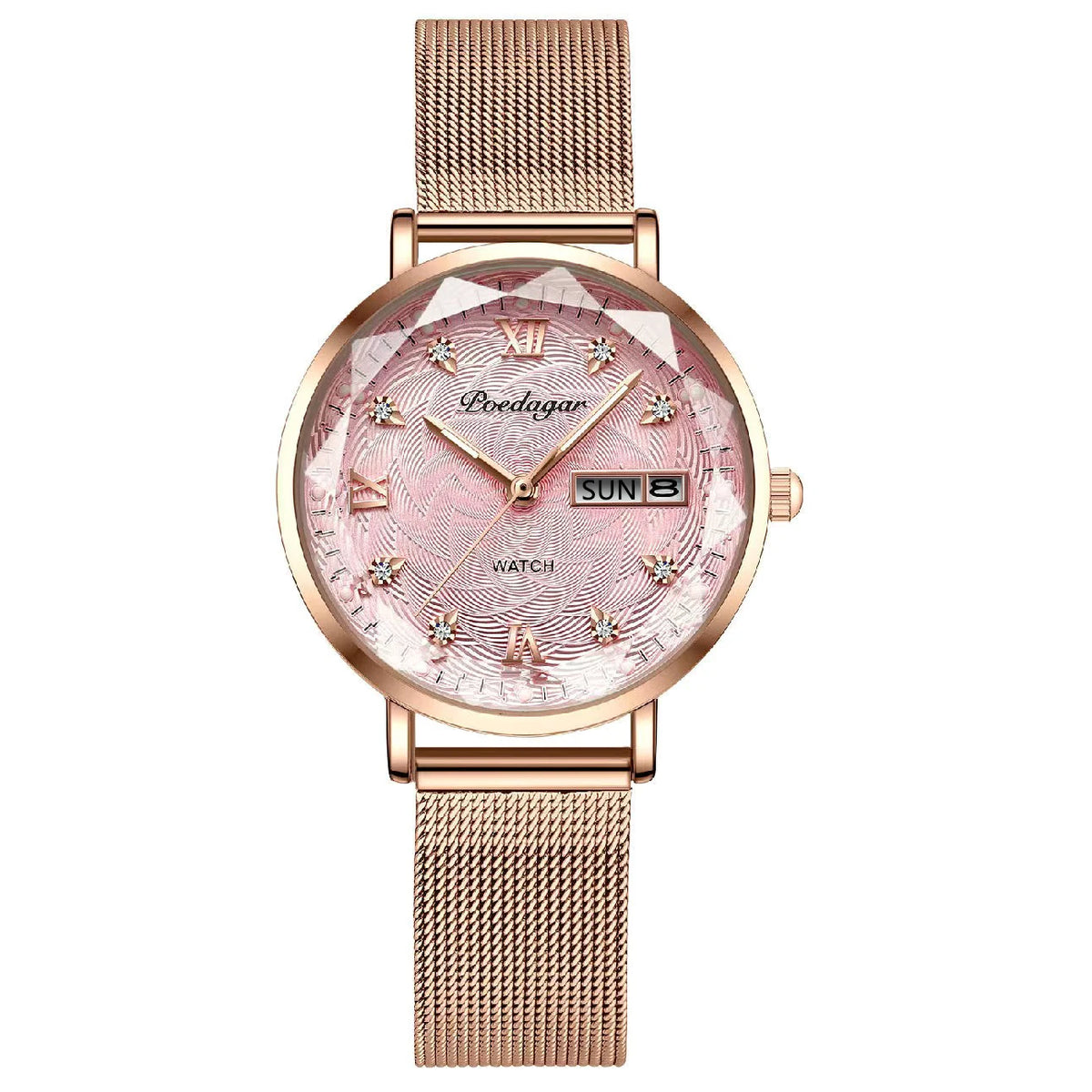 POEDAGAR Elegant Luxury Women Watch Waterproof Luminous Date Week Ladies Watches Fashion Stainless Steel Quartz Woman Wristwatch