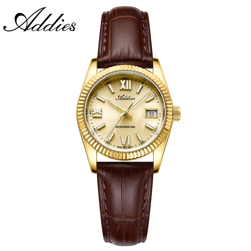 Addies New Ladies Quartz Watch 28mm Sapphire Mirror Women's Watches Elegant Fashion Stainless Steel Waterproof Luminous Watches