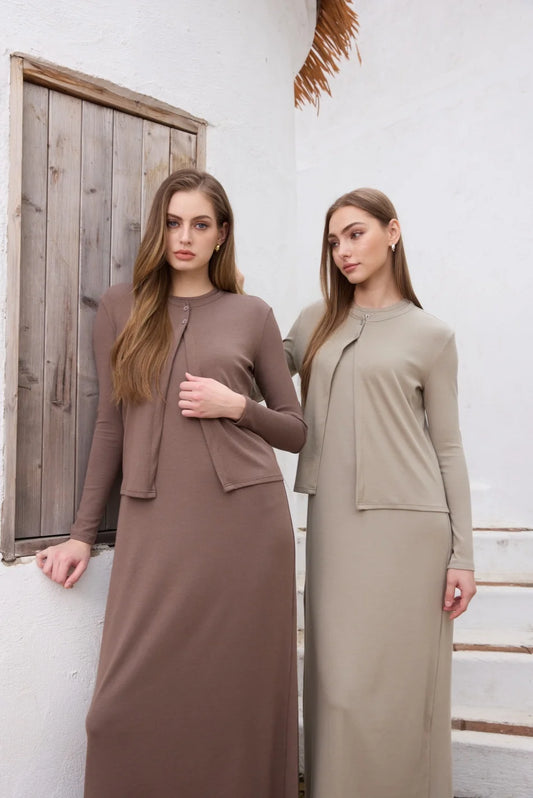AS SS26 summer woman clothes cardigan + maxi dress set nature fiber ribbing fabric super comfortable clothing
