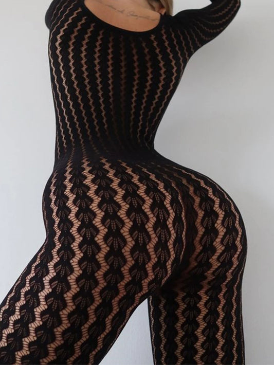 Sexy See Through Jumpsuits for Woman Summer One Pieces Night Club Party Romper Jumpsuit Women Black Long Sleeve Bodycon Jumpsuit