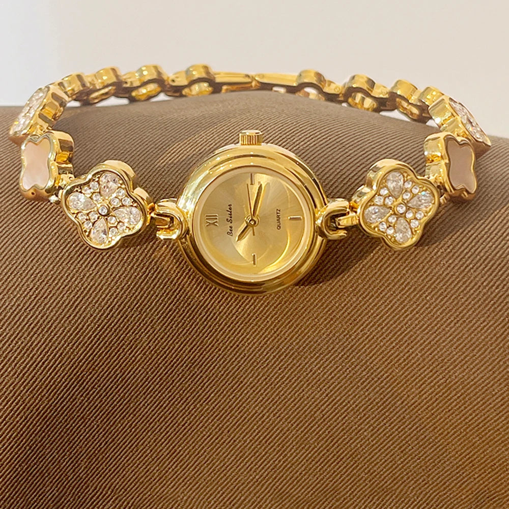Elegant Blue shell Dial Women's Watches Fashion Gold Ladies Diamond Watch Floral Bracelet 2026 Luxury Quartz Wristwatches Gift