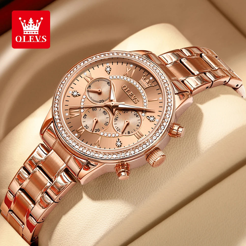 OLEVS TY715 Watches For Woman Original Quartz Wristwatch Waterproof Luminous Stainless Steel Multifunctional Ladies Watch Gift