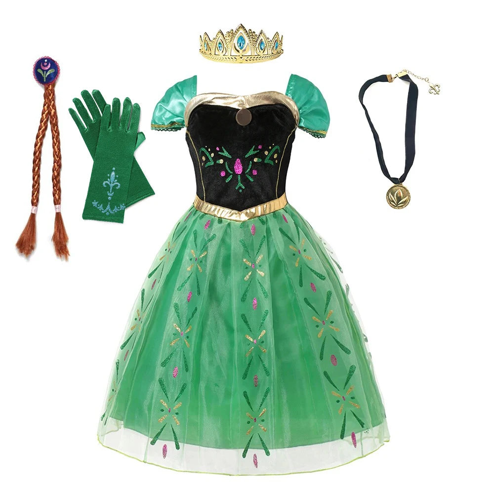 Anna Costume For Kids Girl Fancy Birthday Party Gown Princess Dress Carnival Party Children Clothing Full Printing Vestidos
