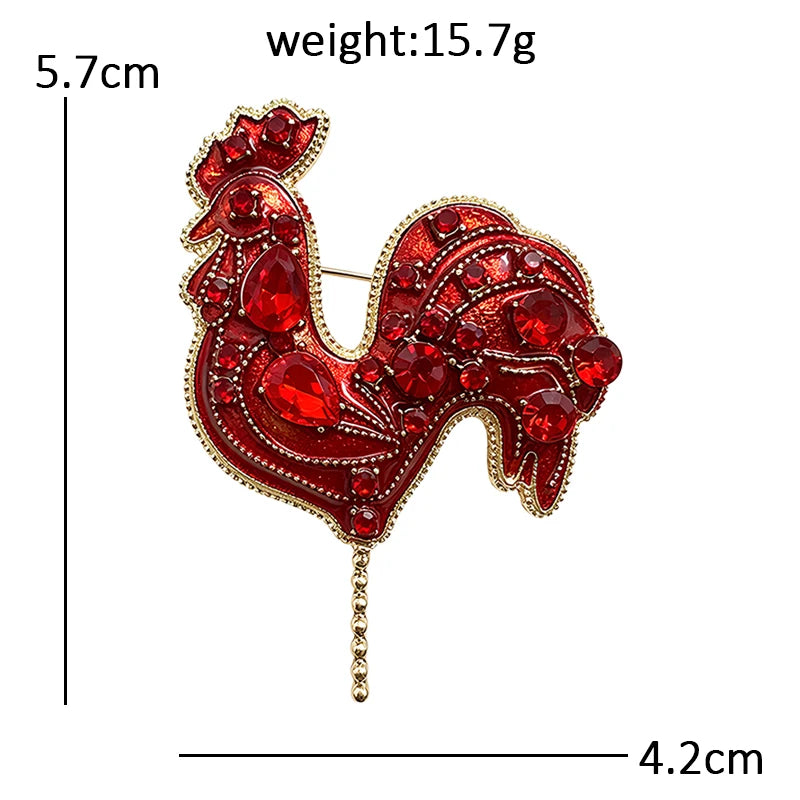 Wuli&baby Beautiful Crystal Cock Brooches For Women Unisex Red Handmade Chicken Animal Party Casual Brooch Pin Gifts