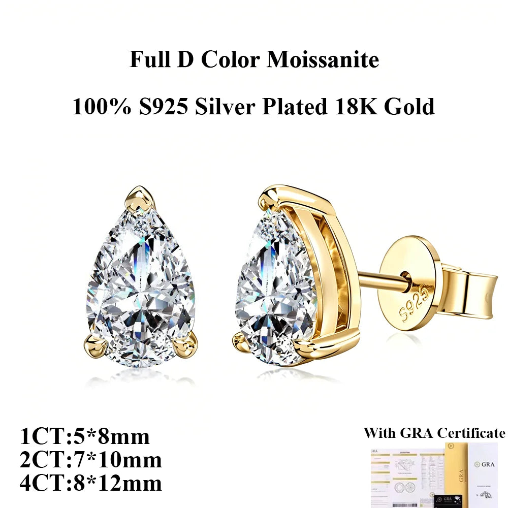 COSYA D Color 1-4CT Pear Cut Moissanite Earrings for Women S925 Silver Plated 18K Gold Waterdrop Diamond Dainty Fine Jewelry