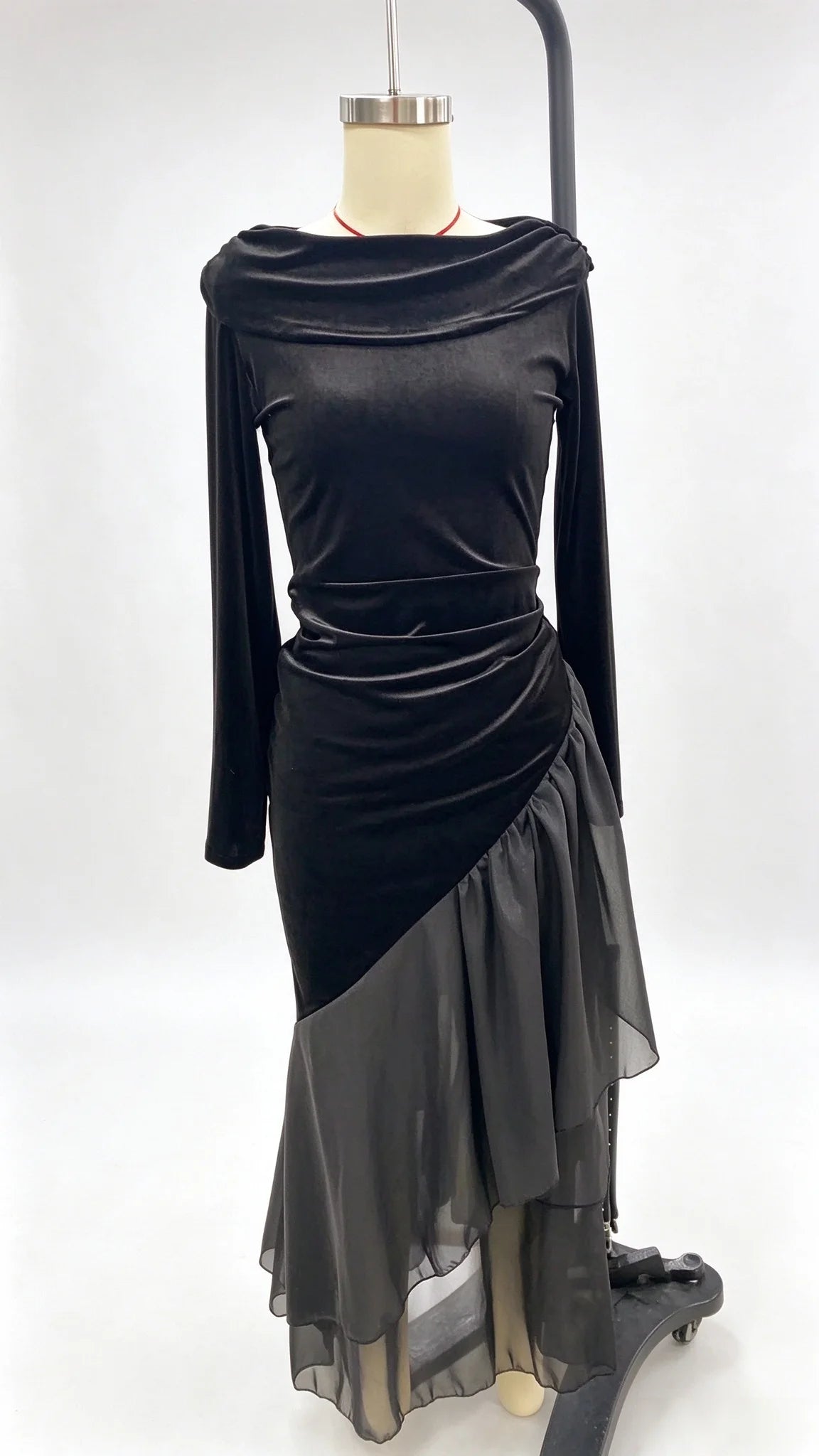 Elegant Women's Party Dress Spring Autumn Fashion Boat Neck Irregular Hem Loose Long Dresses Ladies Ruffles Temperament Dress