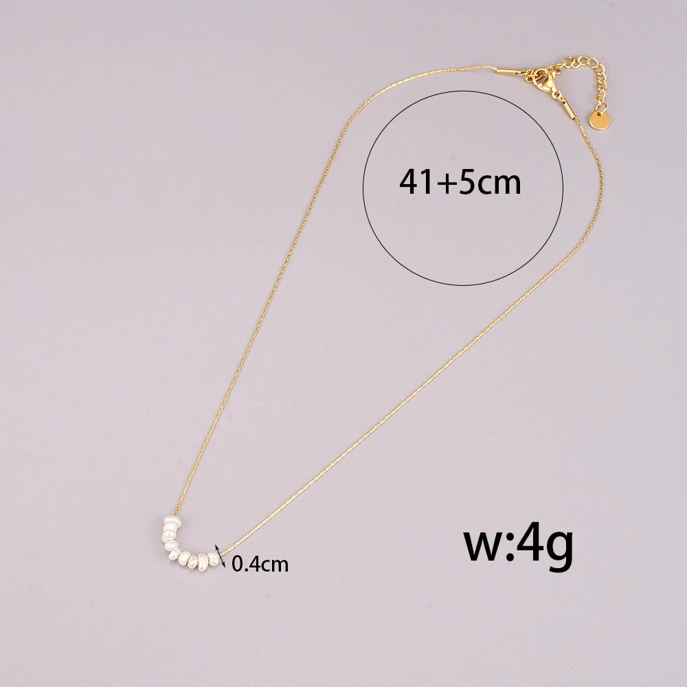 L25 Japanese-style small smile necklace with eight freshwater pearls, bamboo joint chain and stainless steel jewelry