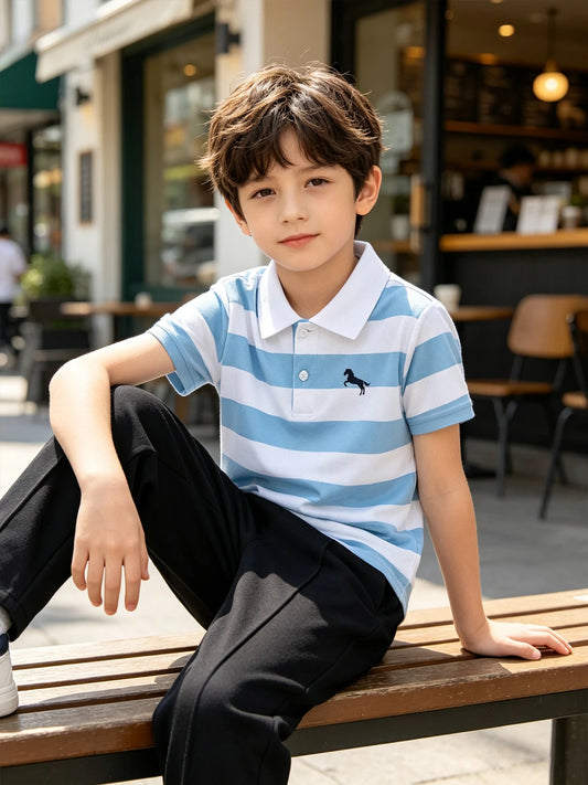 2-piece Summer Children's Casual Suit For Boys Cool Polo Short Sleeved Top Comfortable Solid Color Pocket Pants Trendy Clothing