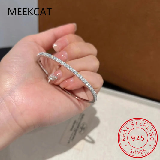 2.5mm All Moissanite Tennis Bangles for Women Luxury Sparkling Bracelets Wedding Birthday Gift 925 Sterling Silver Jewelry