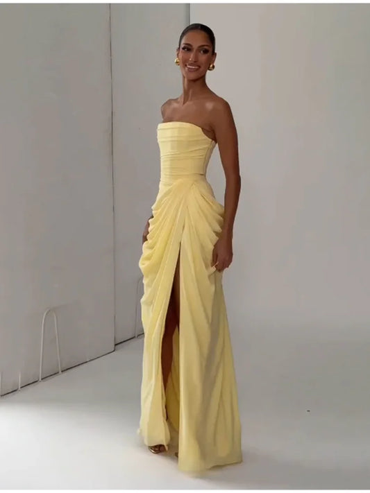 Women's Strapless Draped Maxi Dress