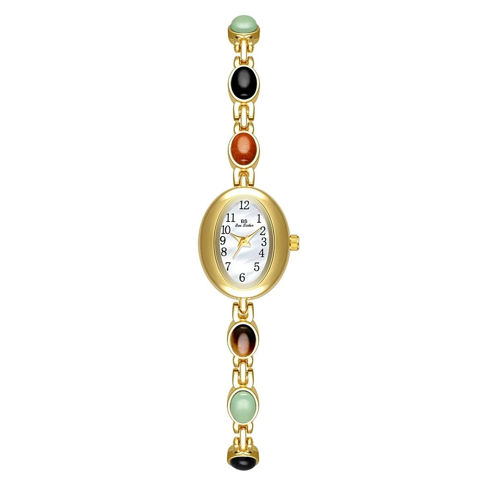 High-end Luxury Women's Watches Gold Emerald Gemstone Waterproof Oval Elegant Quartz Women's Watch Accessories for Women 2025