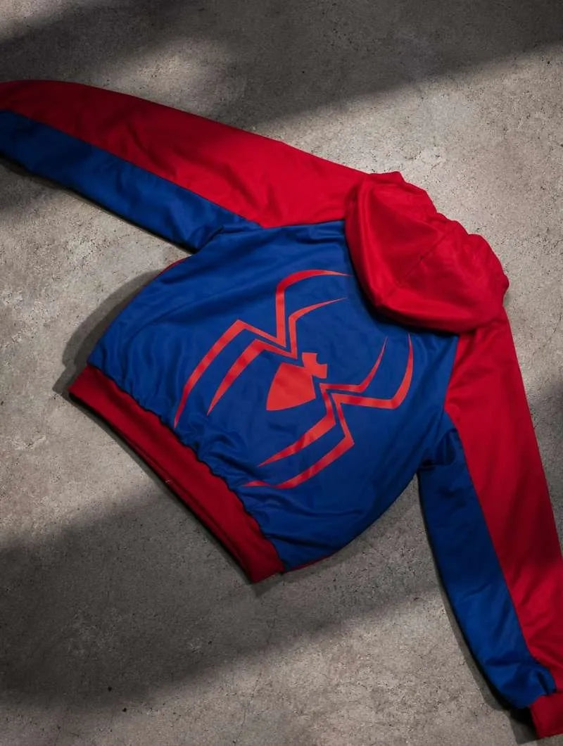 Unisex Fashion Cosplay Hooded Jacket Red Blue Colorblock Spider Pattern Hoodie Casual Y2K Streetwear Long Sleeve Sweatshirt Top