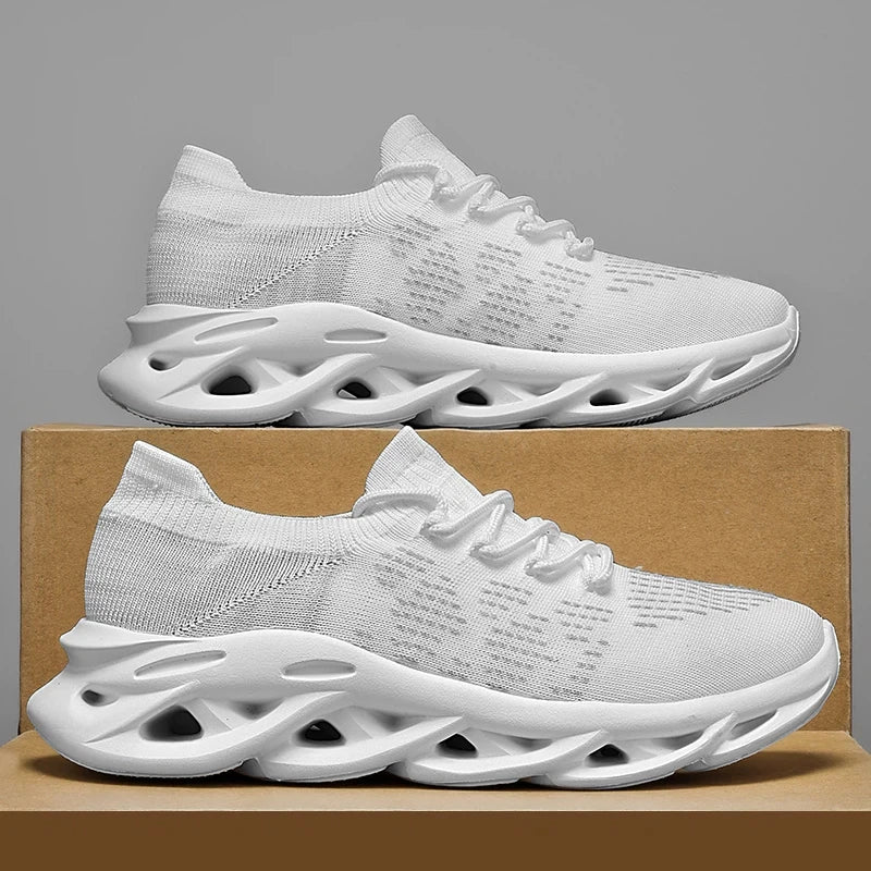 Fashion Gray Running Shoes Unisex Knit Breathable Platform Men's Casual Sneakers Outdoor Non Slip Lace Up Women's Sports Shoes