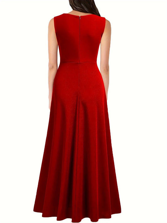 Womens Sexy Deep Neck High Split Sleeveless Formal Cocktail Party Floor Length Evening Long A-Line Wrap Maxi Dress