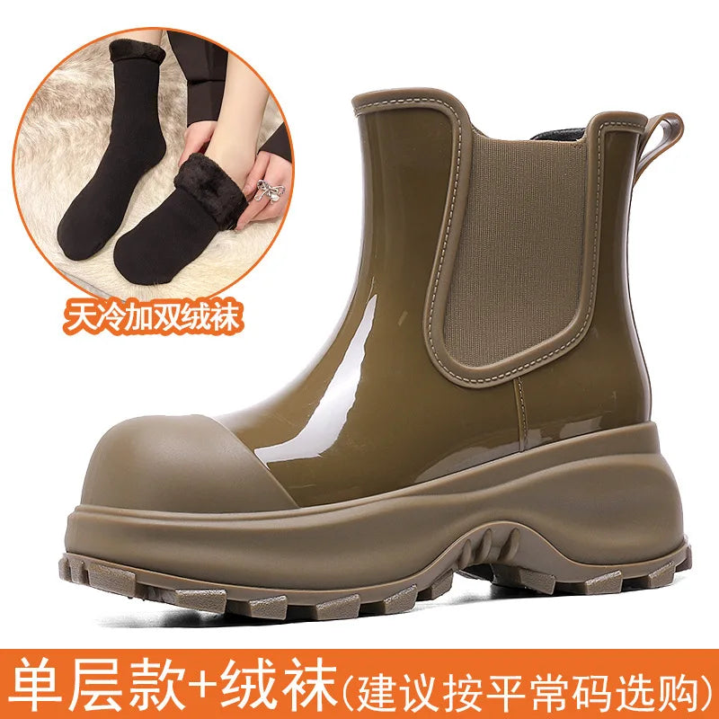 Women's rain boots, spring and autumn outdoor thick-soled low-cut non-slip height-increasing outdoor rain boots/overshoes