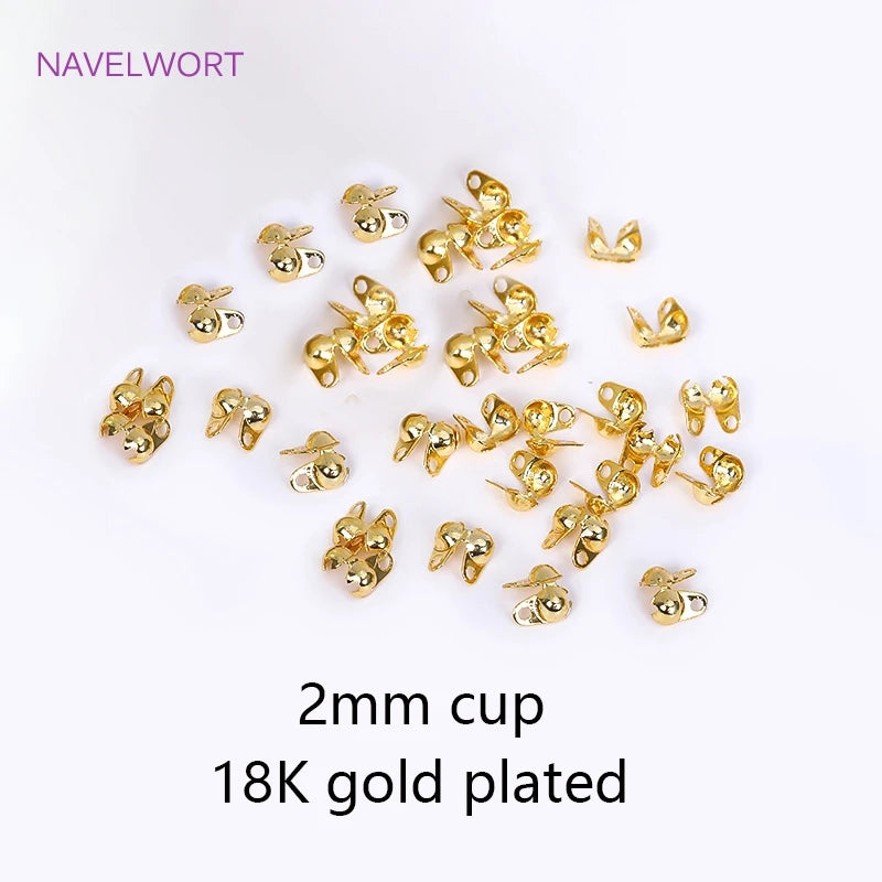 18K Gold Plated Brass 3.6mm Double-Cup Bead Tip with Two Rings,Calotte Crimp Beads For Jewelry Making Findings DIY Accessories