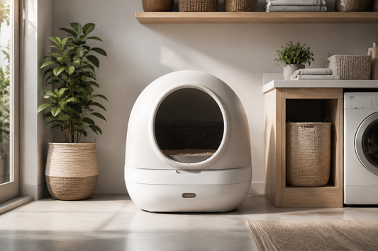 Modern automatic cat litter box in a stylish home