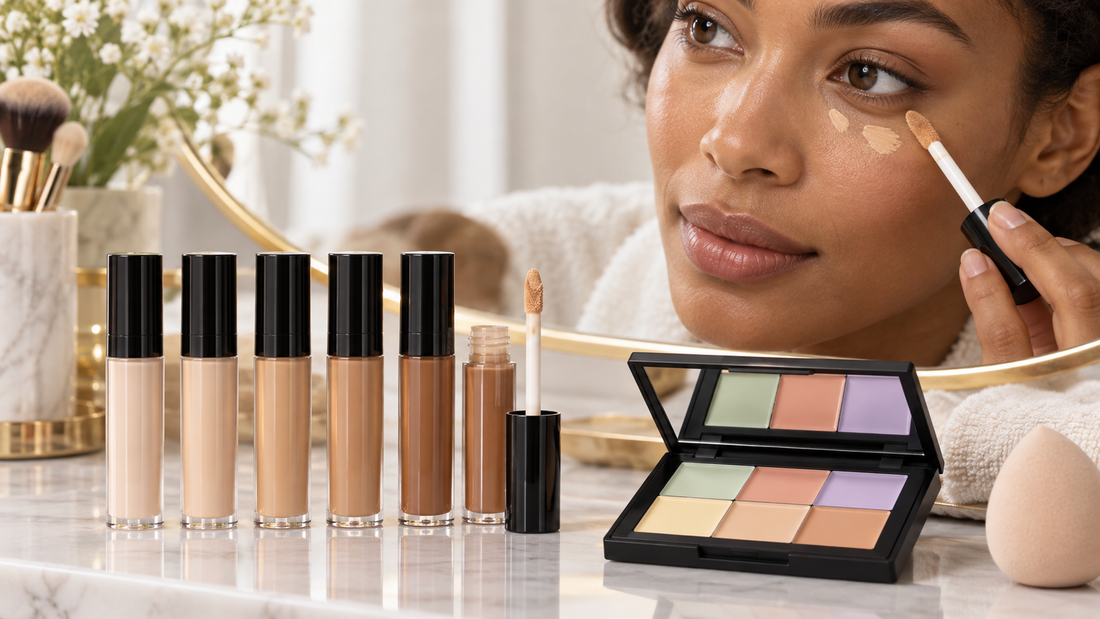 Editorial concealer shades and color corrector for under-eye coverage