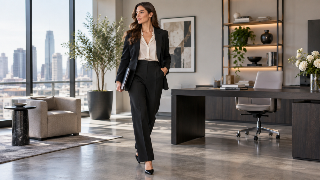 Professional woman wearing tailored black work pants