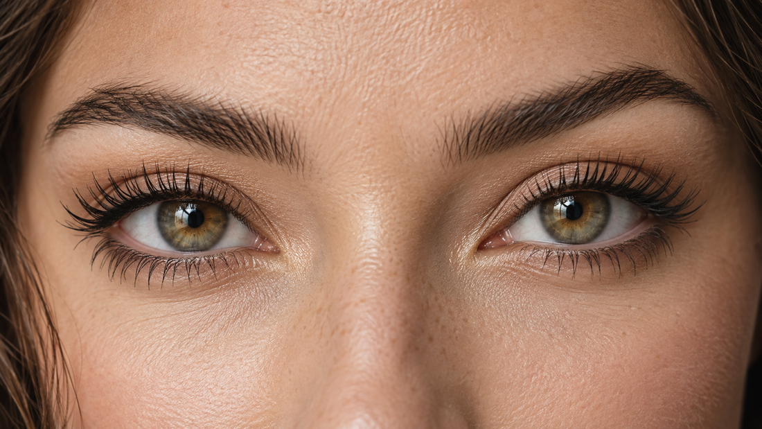 Beauty editorial view of lengthening mascara on separated lashes with no text or branding