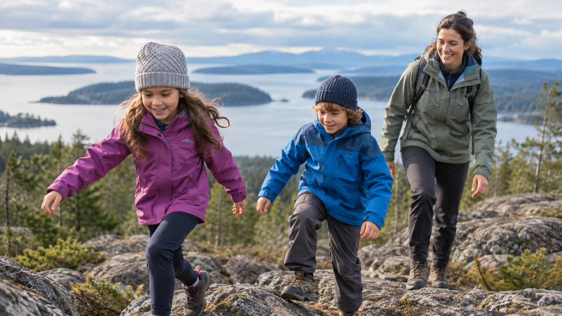 Children wearing practical weather-ready jackets outdoors with no text or branding