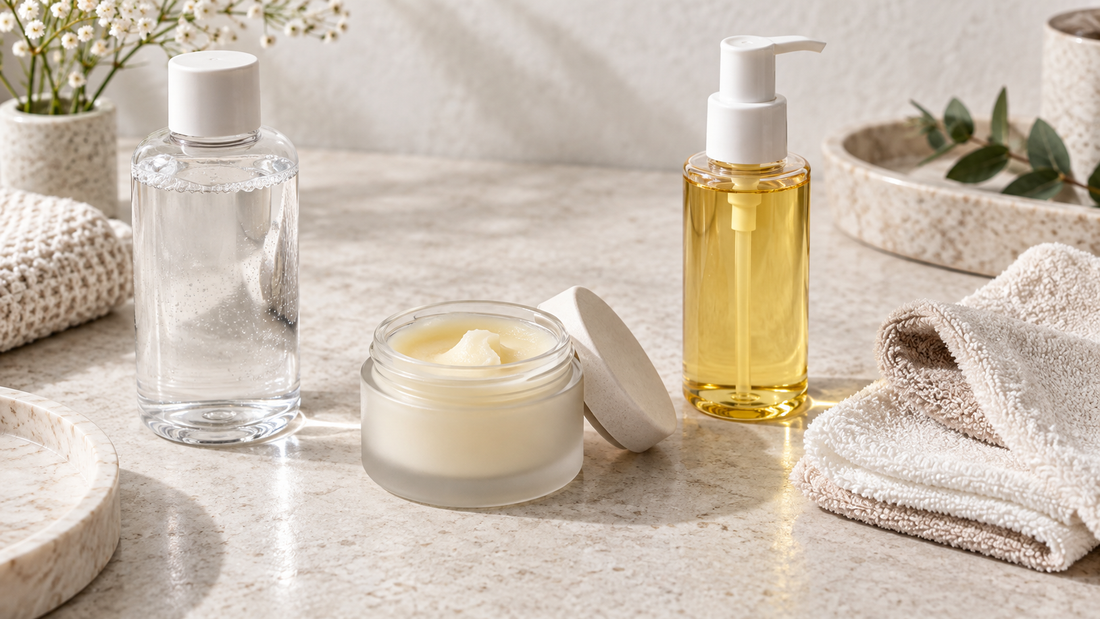 Unbranded makeup remover products and clean reusable cloths with no text or branding