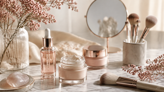Elegant skincare and beauty essentials in soft natural light