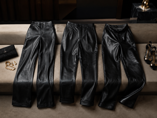 Black leather pants with evening accessories