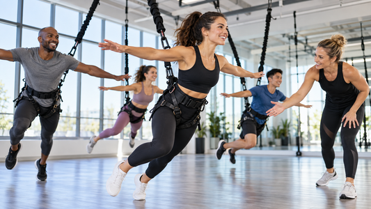 Supervised adults participating in a bungee fitness class