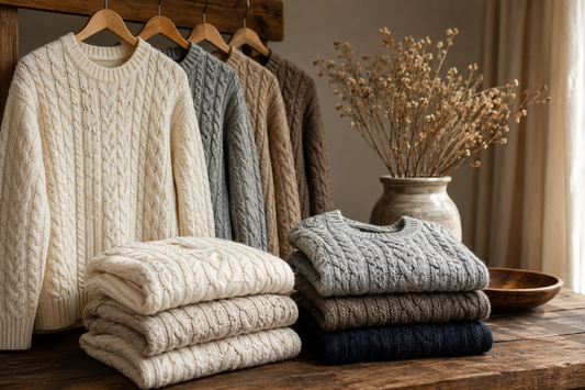 Cable knit sweaters in soft neutral colors