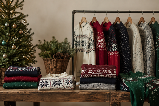 Christmas sweaters in festive knit patterns