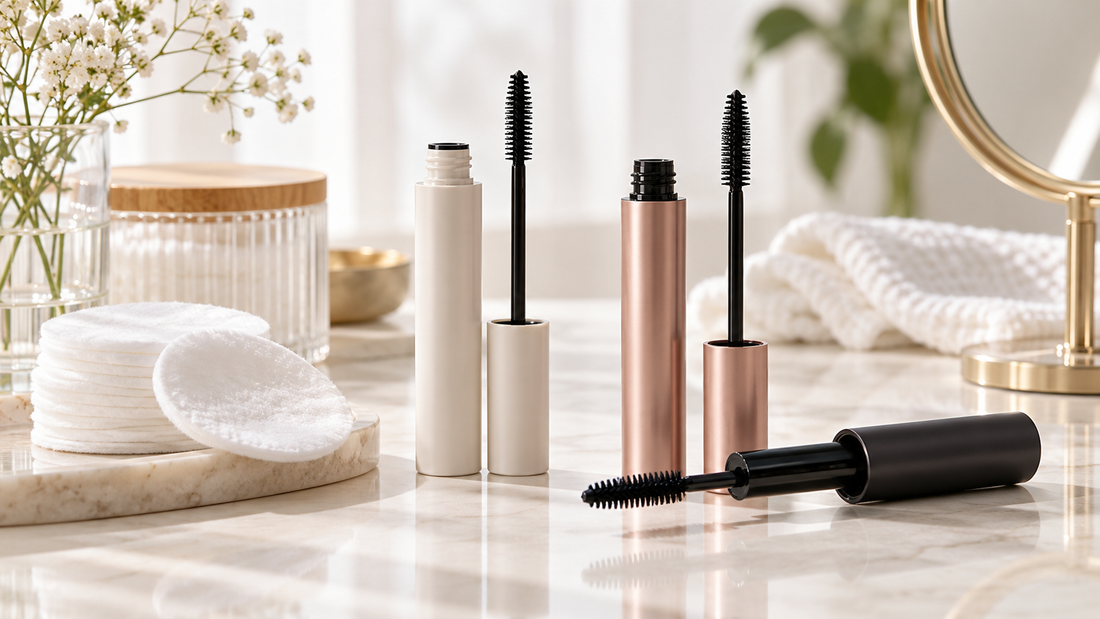 Unbranded hypoallergenic-style mascara tubes and clean applicators