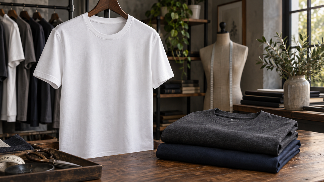 Unbranded designer-quality T-shirts showing fabric and construction