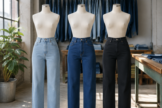 High waisted jeans in three denim washes
