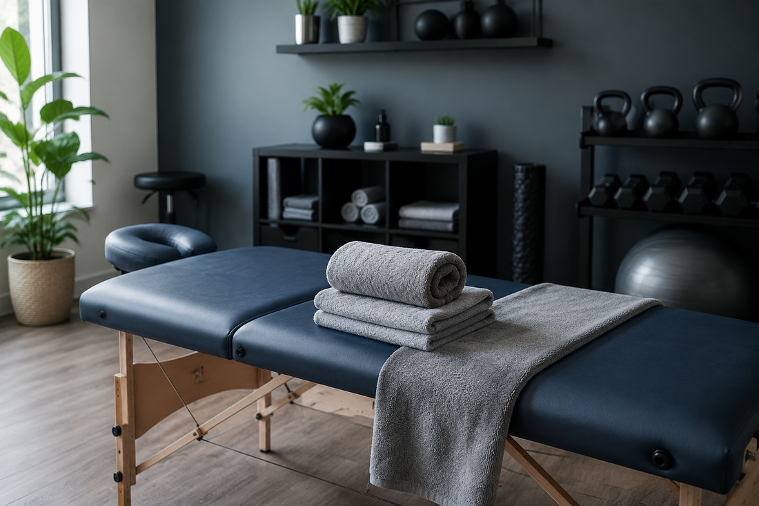 Sports massage therapy room with recovery equipment