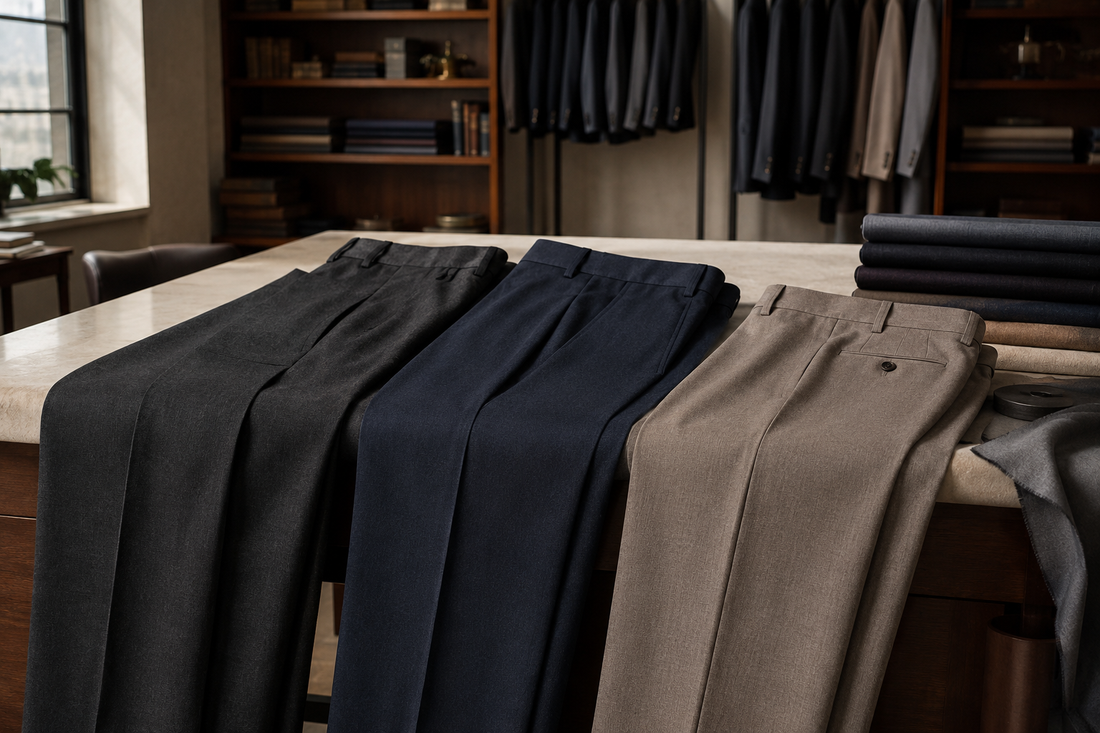 Refined dress pants in charcoal navy and taupe