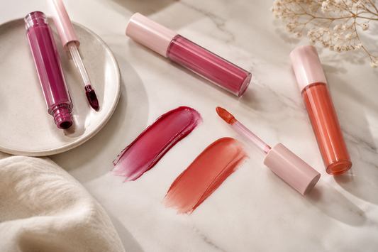 Unbranded lip stains with berry rose and coral swatches