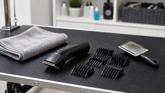 Unbranded dog clippers and grooming tools on a clean table