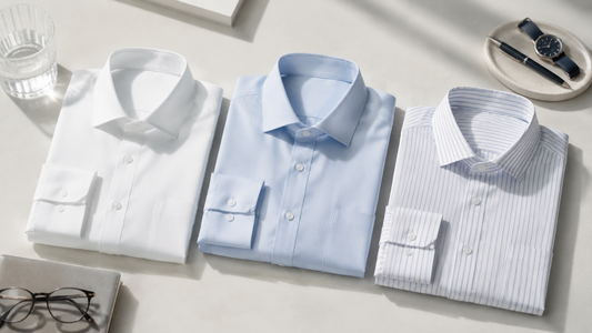 Professional work shirts neatly folded with simple office accessories