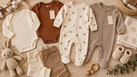 Soft baby bodysuits and sleepers arranged for a sale