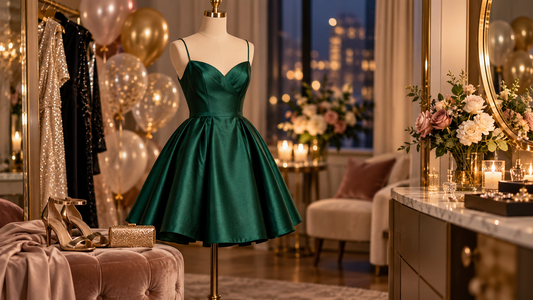 Elegant birthday dress in a softly lit celebration setting