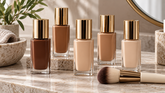 Unlabeled full coverage foundation bottles in diverse shades